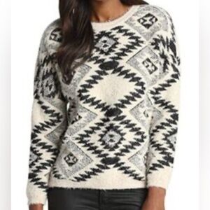 McGinn, black and white western pattern sweater, size M